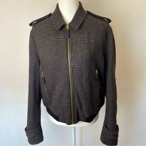 Burberry Brit Wool Blend Glen Check Bomber Jacket Authentic Women’s Size 14